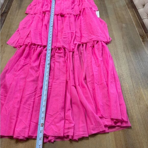 For Love & Lemons Juni Strapless Maxi Dress‎ Medium Dark Pink Tiered Skirt - Picture 11 of 12